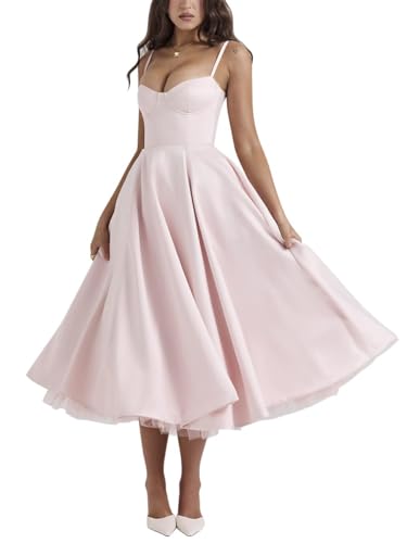 Minetom Damen Sommer Ärmellos Spaghettiträger Boho Blumen Lang Kleid Ärmellose Korsett Bustier Midi Cocktailkleid Prinzessin Brautjungfer Kleid A...
