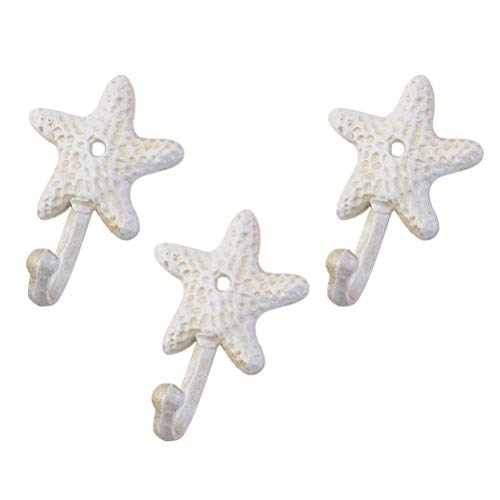 TOPBATHY 3pcs Decorative Hooks for Hanging, Cast Iron Star Fish Beach Themed Wall Hooks, Retro Coastal Wall Hanger Towel Holder for Bathrooms Kitchen Bedroom Hotel Pool Coats - Image 5