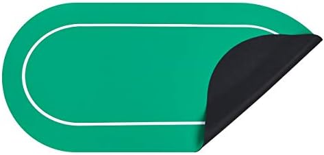 Jigitz Poker Mat Green and White 70 x 35in Non-Slip Poker Table Game Mat - Card Game Rubber Mat with Black Carrying Case