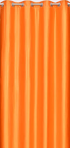 Image of Eyelet Polyester Modern Solid Crush Set of 3 Pcs. Door Curtains (7 Feet, 2 Orange + 1 White)