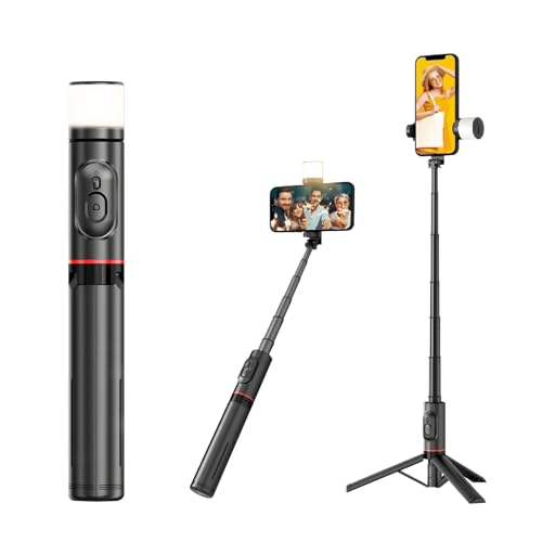 H'MASTON Bastão Pau de Selfie Tripé para Celular com iluminação B...