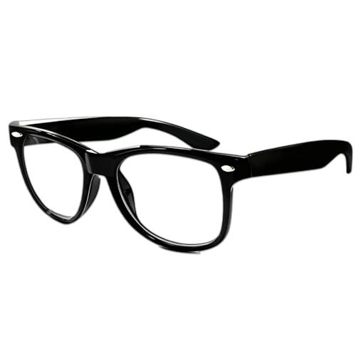 Unicavu Fausses Lunettes de Style Vintage Unisexes, Monture Noire Brillante Carrée, Verres Transparent Sans Correction, Accessoire Mode pour Hommes et Femmes Lecture