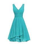 ChongXiao Women's V-Neck A-Line Homecoming Dress Sexy Short Bridesmaid Dress for Teens 2022 Aqua Blue 8