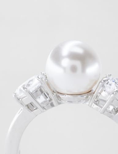Swarovski Matrix Cocktailring, Weißer, Rhodinierter Ring mit Kristallperle und Strahlenden Kristallen im Rundschliff – Ansicht 6