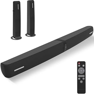 Sound Bar, 90W Sound Bar for Smart TV, Bluetooth Soundbar with Wired & Wireless Connect, Dynamic Volume Boost, ARC/Optical/AUX Cables & Remote, 2 in 1 Detachable Soundbar for TV