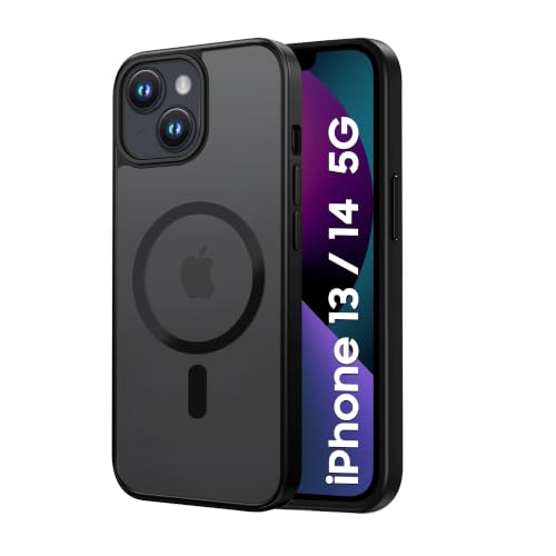 Image of CEDO Magnetic Cover for iPhone 13 / iPhone 14 | Compatible with MagSafe Wireless Charging | Matte Black Case Designed with Magnetic Lock Shockproof Edge Protection Backcover (Translucent Black)