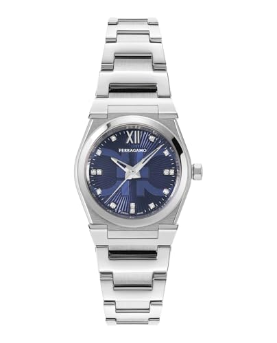 Ferragamo Vega Holiday Capsule Collection Luxury Womens Watch Timepieces with a Silver Bracelet Featuring a Stainless Steel Case and a Blue Dial