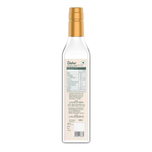 Image of Dabur Pure & Unrefined Cold Pressed Virgin Coconut Oil | 1L | Naturally Cholesterol Free | Rich Aroma & Flavour of Natural Coconut Oil | For Daily Cooking with Multipurpose Usage | Finest Quality Coconuts | No Trans Fat | 60% MCT | Anti-spillage bottle