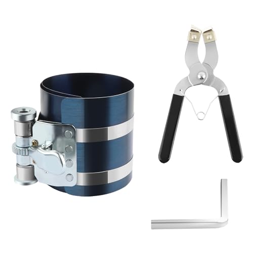 Piston Ring Compressor Tool Professional Piston Compressor Tool Kit with Pistons Rings Pliers & Four Corner Wrench Adjustable Pistons Ring Tools Size Range from 2.08 to 5.90