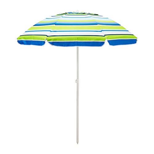 SUNNYFEEL Parasol de plage portable de 1.8 m avec sac de transport, ancre de sable, bouton poussoir, poteau d'inclinaison, protection UV UPF50+, parasol coupe-vent pour plage, cour, jardin (vert) Cover
