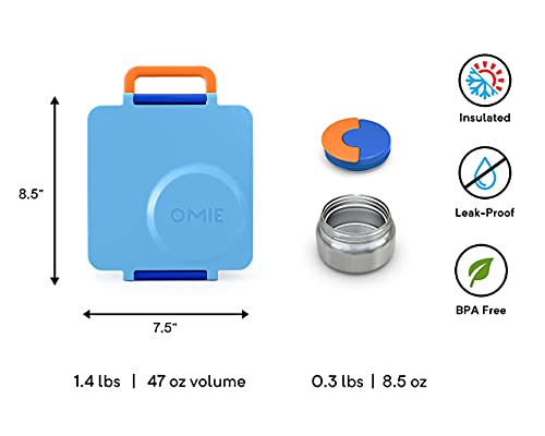 Omiebox Bento Box For Kids - Insulated Lunch Box With Leak Proof Thermos Food Jar - 3 Compartments, Two Temperature Zones (Sky Blue) (Single) (Packaging May Vary) #TOP5
