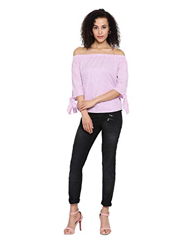 Image of oxolloxo Women's Off-Shoulder Cotton Striped Top