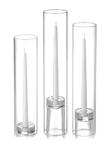 Yummi Set of 12 Taper Candles Chimney and Taper Holders - White