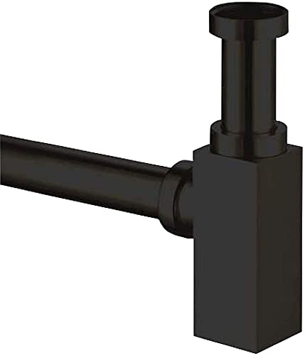 Kerabad Design Siphon Geruchsverschluss, Universal für Waschbecken Waschtisch, Messing schwarz matt, eckig Cover