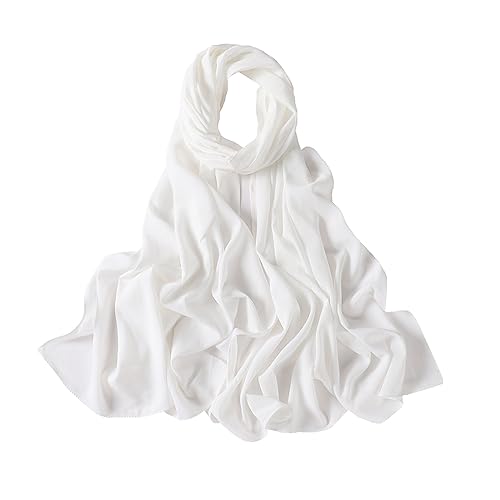 QYMY Premium Quality Chiffon Hijab solid Color Bubble Chiffon Scarf Hijab Soft Hijab Long Scarf Wrap Scarves (Milk white)