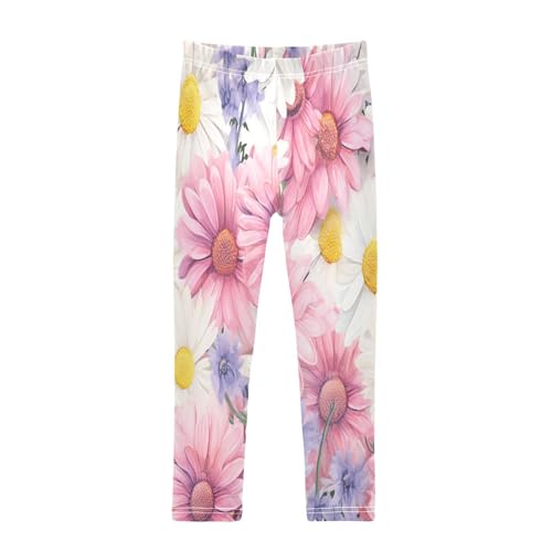 Bolaz Toddler Girls Leggings Printed Yoga Pants Leggings Pink White Purple Flower for Kids