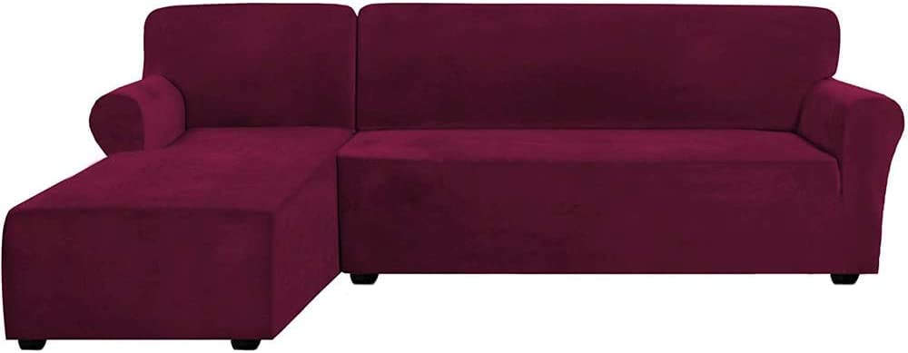 Housse de canapé d'angle en velours extensible pour salon familial chaleureux