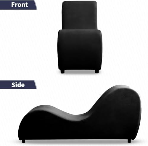 ijuicy Modern Chaise Lounge for Stretching, Relaxation, Meditation - Velvet Material, Curved Design, Suitable for Bedroom, Living Room-Black