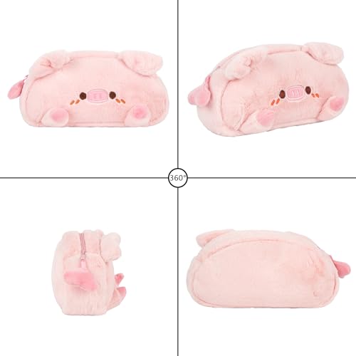 Image of Minache Women Animal Pig Plush Stationery Pouch Pen Pencil Case Ladies Cosmetic Bag