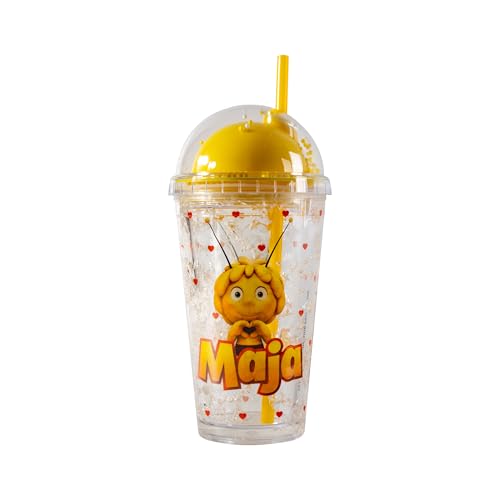 MAJA 1 Vaso reutilizable con tapa y pajita de doble pared, tapa de rosca a prueba de fugas. Copas de agua de minelas, frutas y zumos