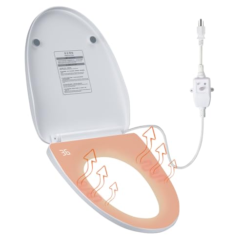Heated Toilet Seat, Bidet Attachment for Toilet, Elongated Toilet Seat, 3-Speed Heating Mode & Earth Leakage Protection, with Temperature Display and Built-in Side Controls, Auto Night Light
