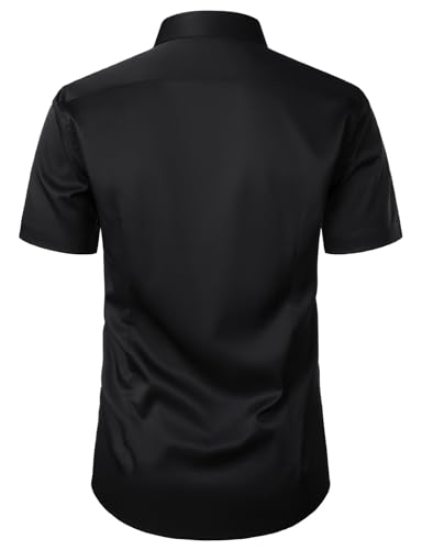 Men's Stretch Wrinkle Free Dress Shirts Formal Wedding Prom Short Sleeve Slim Fit Button Down Shirt3