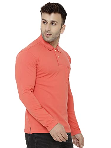 Image of CHKOKKO Men's Polo Cotton Regular Fit Full Sleeves T-Shirt with Pocket Pink Size L