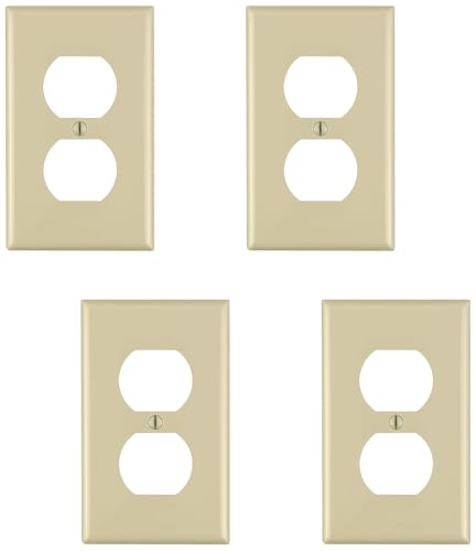 Image of Leviton 80703-I 1-Gang Duplex Device Receptacle Wallplate, Standard Size, Thermoplastic Nylon, Device Mount, 4 Pack, Ivory