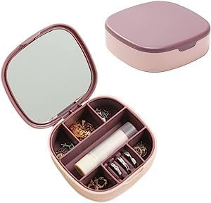 Cazuela Travel Jewelry Box Jewelry Box with Mirror Mini Portable Pendents Mini makeup Box Plastic Lipstick Jewelry Organiser Box FOR Girl Women (Multi Color)