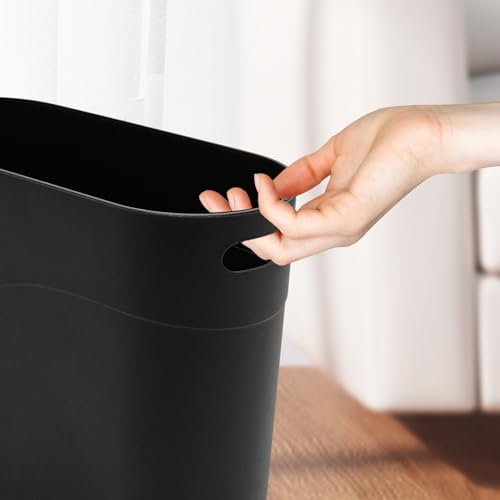 Image of 2 Pack 3.2 Gallon Plastic Trash Cans for Bathroom, Small Waste Bins with Handles, Compact Garbage Containers for Narrow Spaces, Recycle Wastebaskets for Office, Kitchen, Bedroom, Living Room (black)