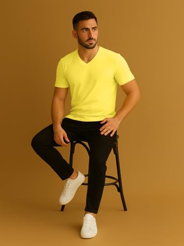 Image of Friskers Men's V-Neck Short Sleeves Cotton T-Shirt - Casual T-Shirt, Regular Fit