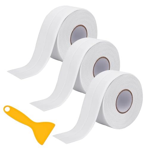 Cinta Selladora Impermeable 3 Rollos Blanco Cinta Adhesiva Impermeable Autoadhesiva Juntas de Calafateo para Cocina, Lavabo, Baño, Bañera, Aseo, Esquinas de Pared (3.8cm x 3.2m)
