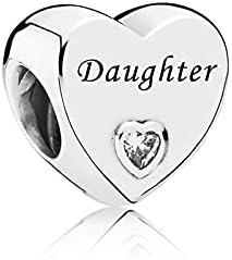 FGT Women Girls Love Heart Family Charm for Bracelets Necklaces Pendants Gift for Daughter Mum Granddaughter Dad Wife Birthday Mothers Day Valentine Sterling Silver Bead