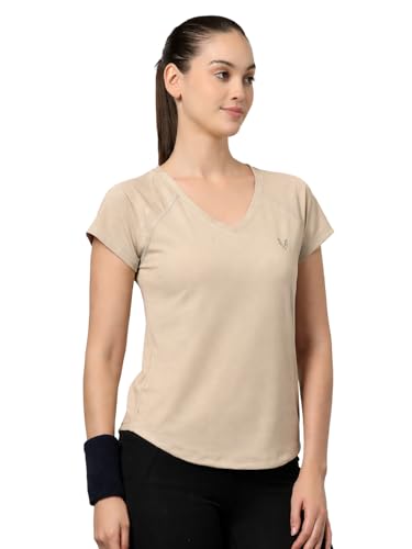 Image of UZARUS Women's V-Neck Regular Fit Gym T-Shirt Soft, Lightweight & Quick-Dry Fabric Activewear Top for Workout, Yoga, Running, Exercise, Casual