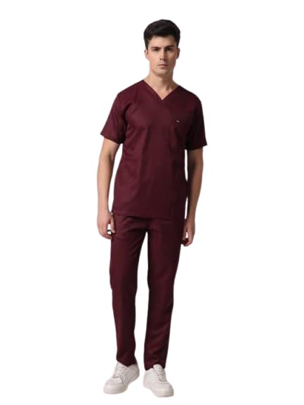 Men Evo Scrub COTTON Male Mandarin V Neck t-shirt With Straight Pant Set-image-2