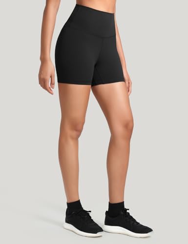 HeyNuts Workout Pro Biker Short for Women, High Waisted Tummy Control Fitness Running Yoga Gym Shorts 4'' Black S(4/6)