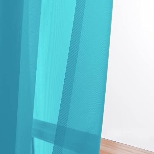 Image of OWENIE Turquoise Blue Sheer Curtains, Sheer Curtains 84 inch Length 2 Panels Set, Rod Pocket Voile Fimly Sheer Drapes for Living Room /Bedroom, 2pcs, Each 42 inch W x 84 inch L