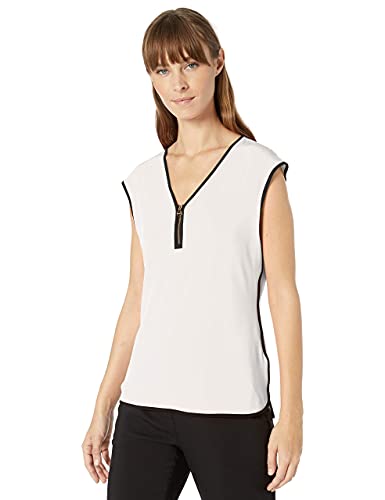 Calvin Klein Women's Piped Sleeveless Top with Zipper