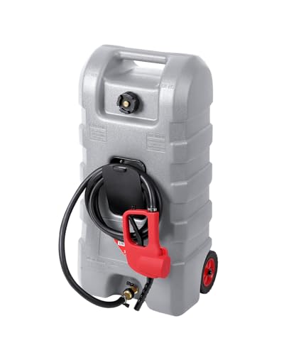 15 Gallon Fuel Caddy – Portable Diesel & Gasoline Tank with Manual Siphon Pump, 10ft Delivery Hose & Wheels for Cars, Boats, ATVs & Lawn Mowers - Grey
