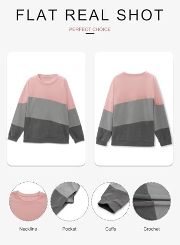 KISSMODA Womens Casual Long Sleeve Sweatshirts Color Block/Solid Tops Corduroy Crewneck Tunic Pullover with Pockets