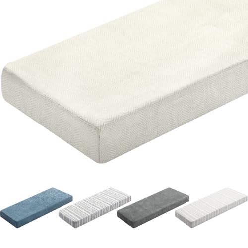 Leinuosen Bench Cushion 42x16x4 Inch for Indoor Furniture Weaving Texture Chenille Kitchen Bay Window Non Slip Seat Cushion Tufted Thicken Pad for Patio Porch, Mudroom Entryway (Beige)
