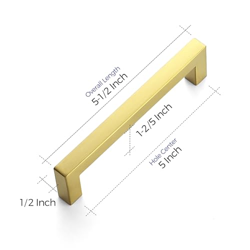 Image of Ravinte Gold Cabinet Handles Square Cabinet Pulls, 5 Inch CC, 5 Pack | Stainless Steel Hardware Pulls, Smooth Bar Grip, Kitchen Cabinet Update, For Cabinets, Cupboards, Drawers, Furniture Projects