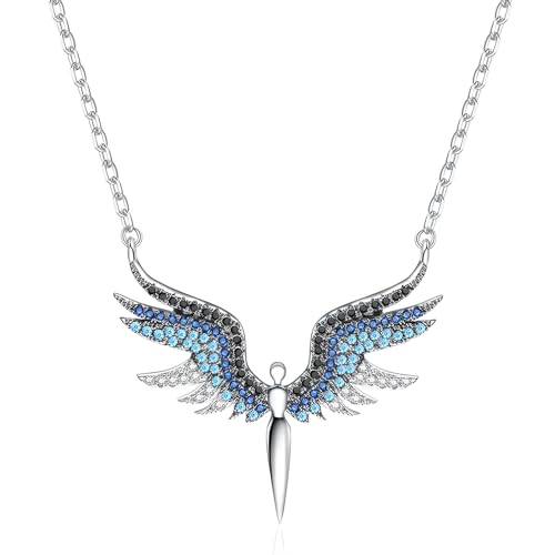 Collier Ange Gardien en argent sterling 925, pendentif ailes ciselées pour femme