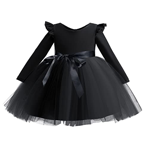 IDOPIP Toddler Baby Flower Girls Velvet Tutu Dress Fall Long Sleeve Princess Pageant Wedding Christmas Birthday Party Dresses