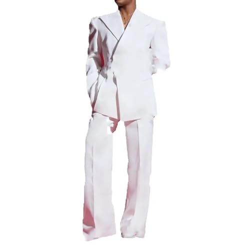 Men's White Single Button Suit - Handsome Jacket Pants | Prom Wedding Casual3