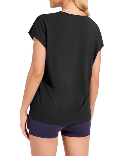 Image of Dalavch 1 /4 Pack Women Cap Sleeve Tops Crew Neck T Shirts Workout Loose Fit Summer Fall Outfits Tee