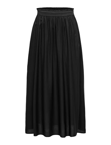 ONLY Damen Maxi Falten Rock | Einfarbiger Plissee Skirt mit Gummizug | Wadenlanges Basic ONLVENEDIG, Farben:Schwarz, Größe:M