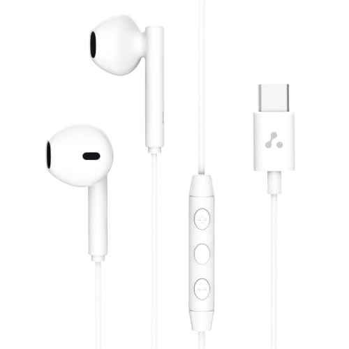 Image of Ambrane Type C Wired Earphones with 14.2mm High Bass Drivers, InBuilt Mic for Crystal Clear Calls, Control Buttons, On Ear Fit For USB C Devices - Mobiles, Tablets, Laptops, Others (Stringz 06, White)