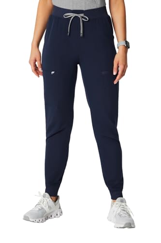 Fabletics Women's High Rise Active Scrub Jogger - MotionTech, 4-Way Stretch, Pocket-Packed, Lightweight, Semi-Slim Fit, L/Regular 28 in | 28, Navy