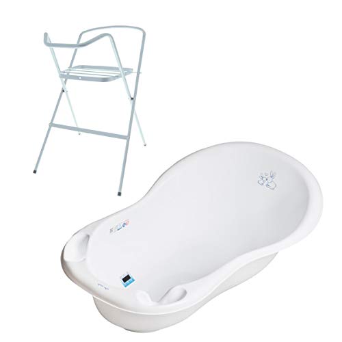 Mon Mobilier Design Baignoire bébé thermomètre Blanc Lapin 102 cm + Pied